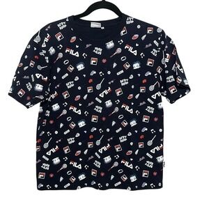 Fila x Betty Boop Womens‎ Navy Blue Graphic Crew Neck Rare T-Shirt Size Medium